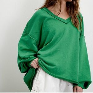 We The Free Venice Vibrant Green V-Neck Sweatshirt
